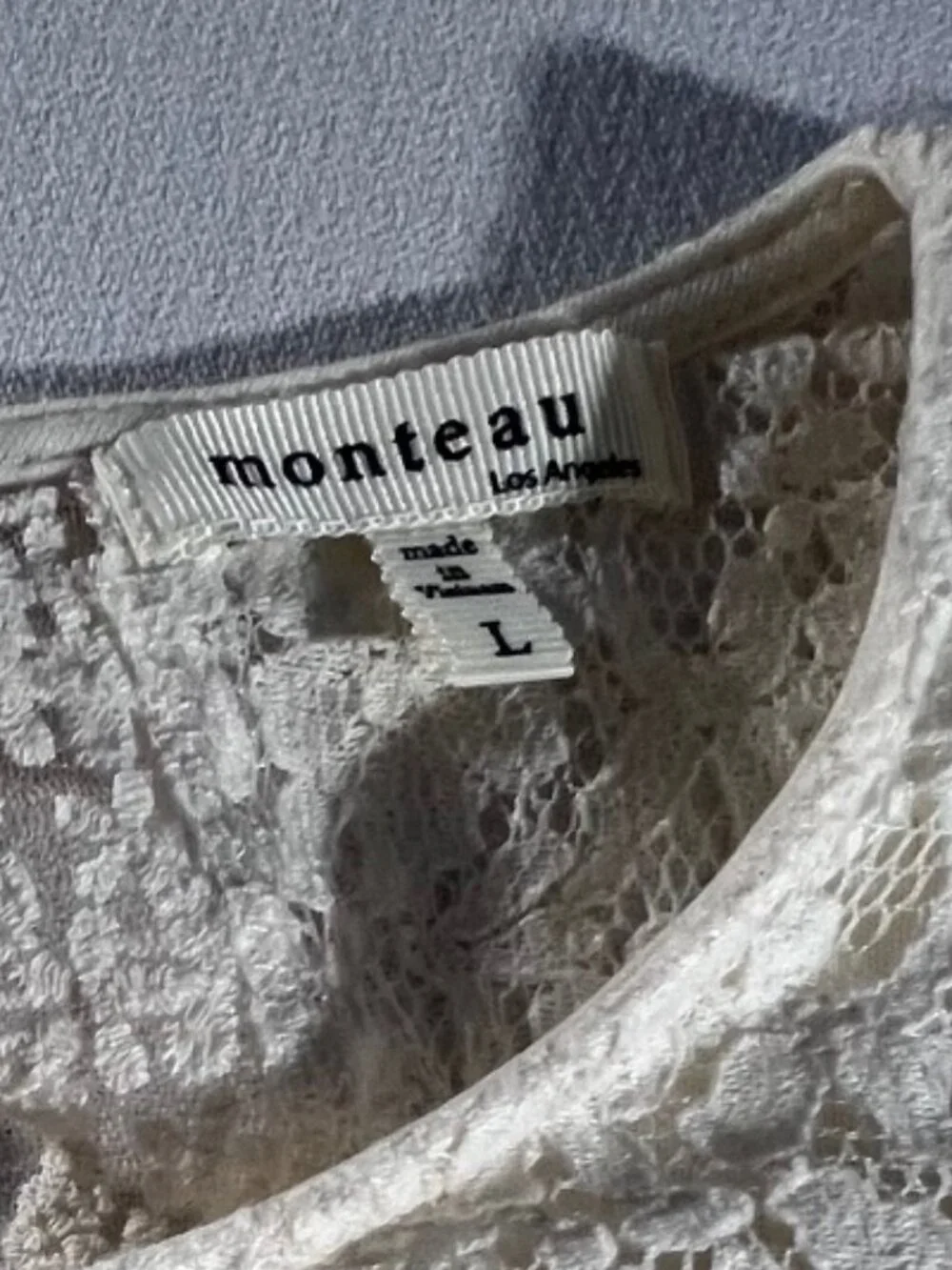 Monteau Los Angeles cream lace sleeveless mini dress floral lace‎ boho chic L